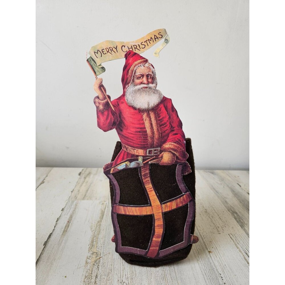 Vintage Santa cut out bag cardboard decor bottle holder Xmas‎ tree